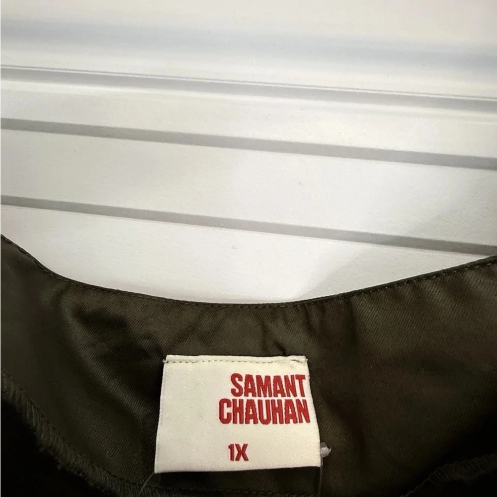 SAMANT CHAUHAN NWT OLIVE GREEN CARGO DRESS OFF SHOULDER ANTHRO 1X $190 - Picture 5 of 6